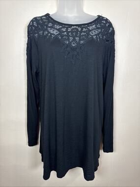 J. Jill Womens Long Sleeve Shirt Crochet L Boho Cotton Lace Modal Beach Coastal